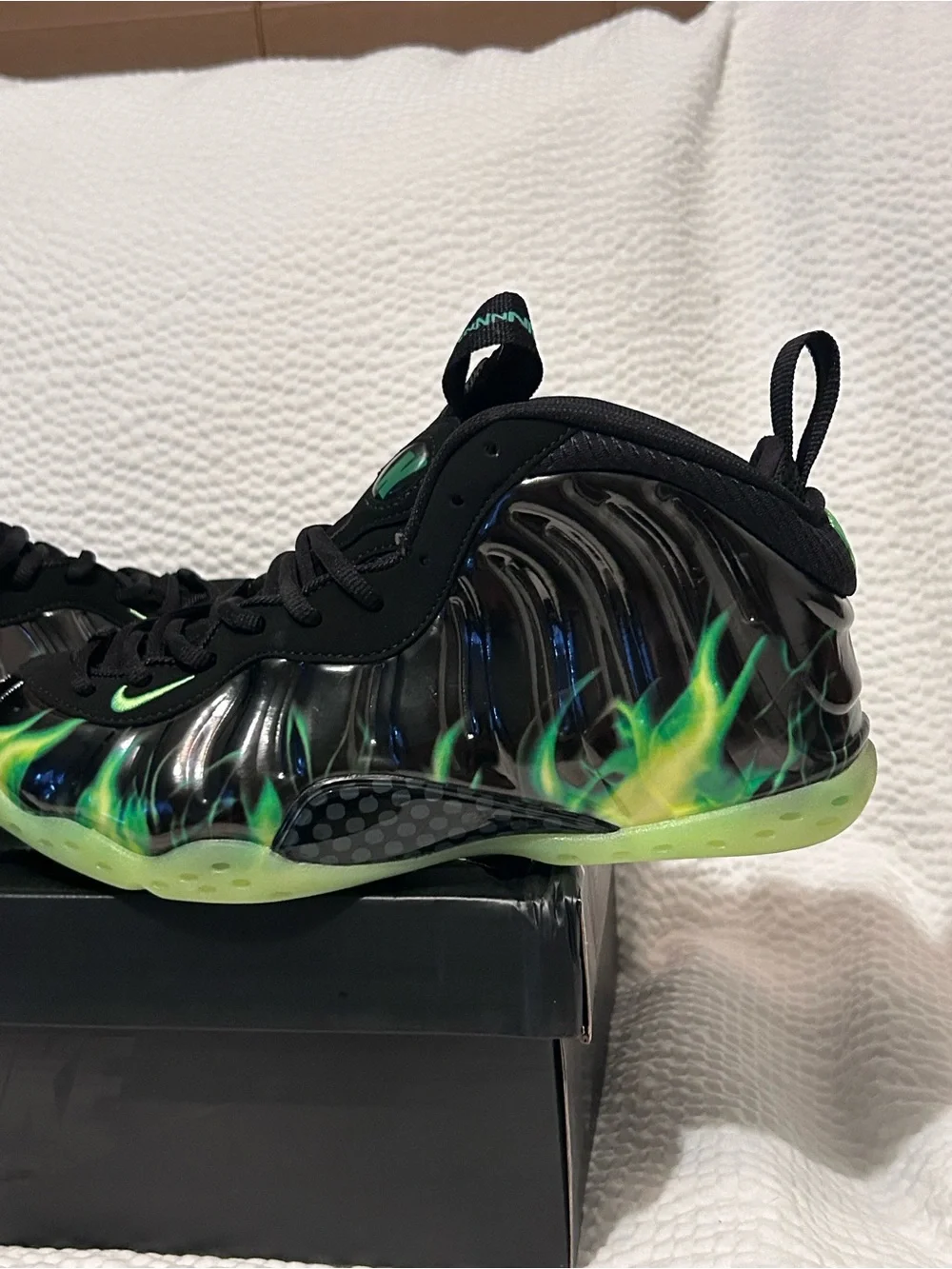 Black Athletic Sneakers with Neon Green Flame Accents